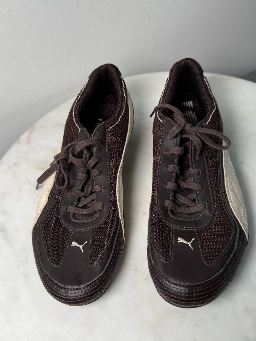 Vintage Y2K Puma Brown Cream Mesh Driving Sneakers